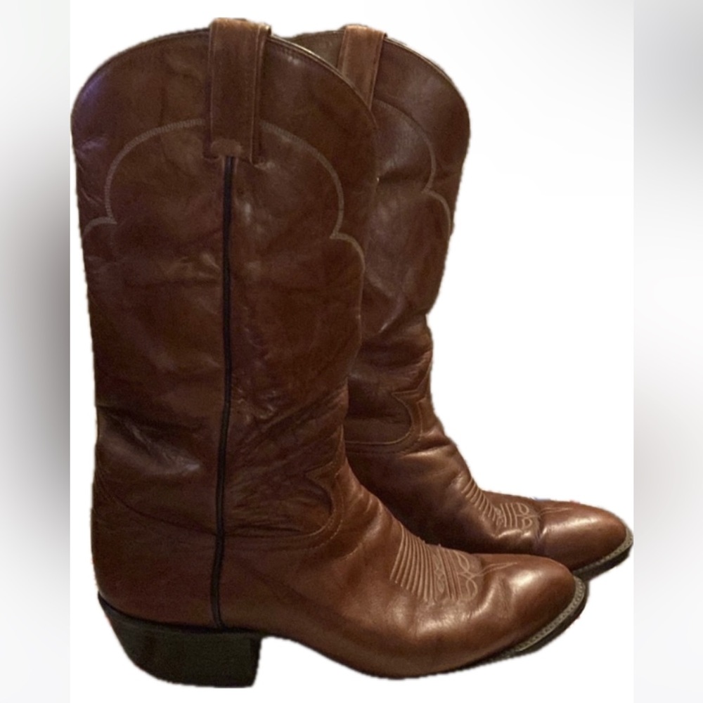 TONY LAMA Style 5084 Western Cowboy Riding Tan Leather Work Boots Men's Sz 9 1/2